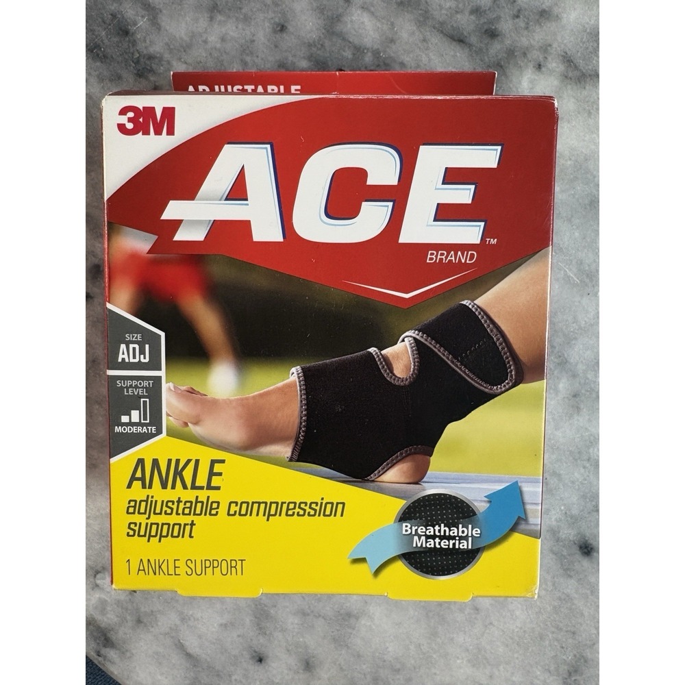 ACE Adjustable Compression Ankle Brace Support, Black, Adjustable Size, 207248